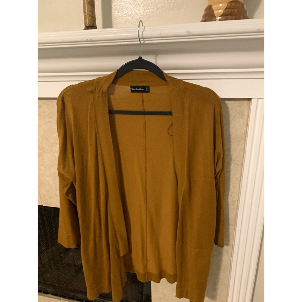 ZARA KNIT Womens Brown Open Front Knit Cardigan Sweater Solid Size L Viscose